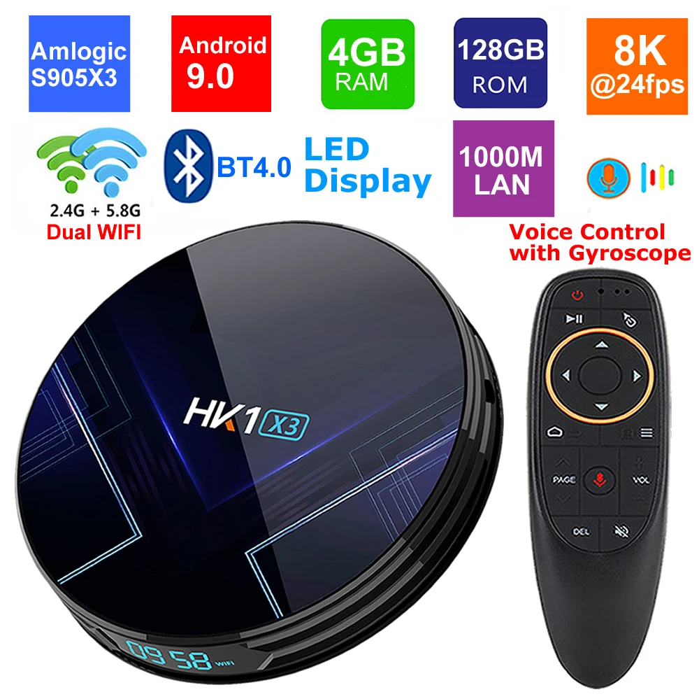 HK1 X3 Android 9.0 Smart TV BOX 4GB RAM 128GB Amlogic S905X3 5G Wifi 1000M LAN BT4.0 USB 3.0 H.265 8K Media Player Set Top Box
HK1 X3 Android 9.0 Smart TV BOX 4GB RAM 128GB Amlogic S905X3 5G Wifi 1000M LAN BT4.0 USB 3.0 H.265 8K Media Player Set Top Box