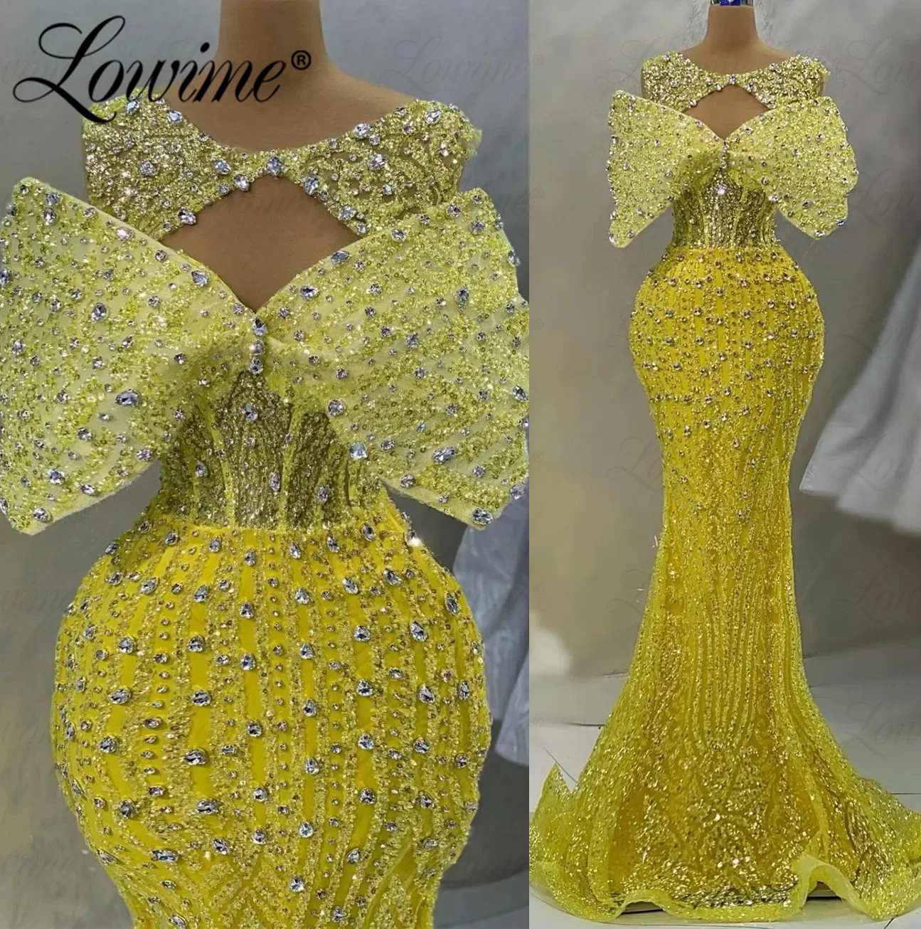Lowime Sparkly Crystal Yellow Party Dresses Cut-out Design Mermaid Evening Gowns Arabic Long Prom Celebrity Dresses Pageant Gown
Lowime Sparkly Crystal Yellow Party Dresses Cut-out Design Mermaid Evening Gowns Arabic Long Prom Celebrity Dresses Pageant Gown