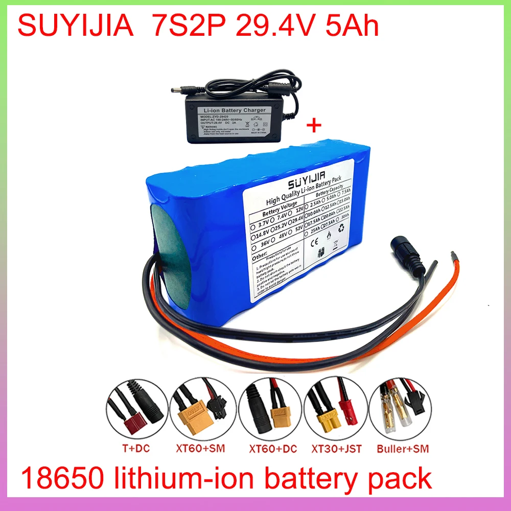 7S2P 24V 5Ah 18650 Battery Pack 29.4V 5000mAh Rechargeable Battery 2A Charger for Electric Scooter Bicycle Wheelchair
7S2P 24V 5Ah 18650 Battery Pack 29.4V 5000mAh Rechargeable Battery 2A Charger for Electric Scooter Bicycle Wheelchair