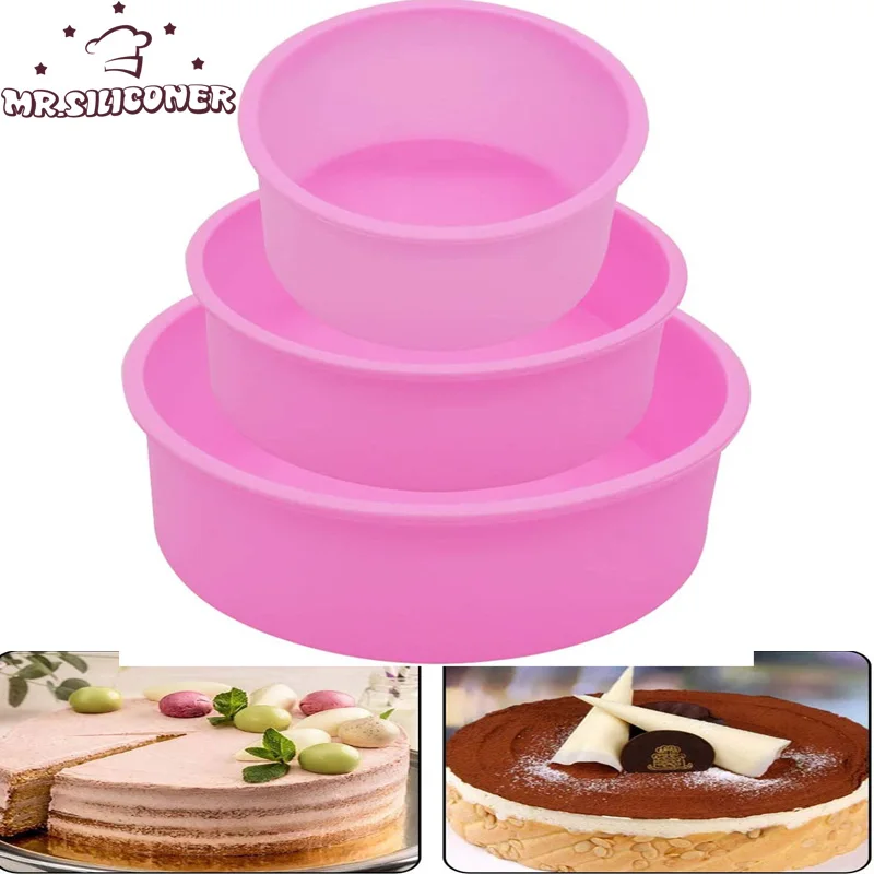 

Round Silicone Cake Mould Pan Set of 3 Pieces Purple Nonstick Baking Moulds Cake Moulds for Baking Moulds 4"6"8" Silicone Mould