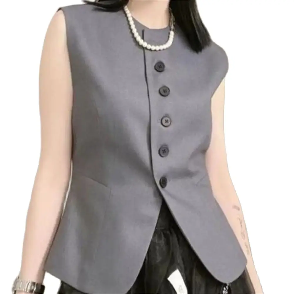 O-Neck Waistcoat Sleeveless Coat Single Breasted OL Ladies Suit Vest Tops Spring Summer Women Vest Casual Slim Black Gray
O-Neck Waistcoat Sleeveless Coat Single Breasted OL Ladies Suit Vest Tops Spring Summer Women Vest Casual Slim Black Gray