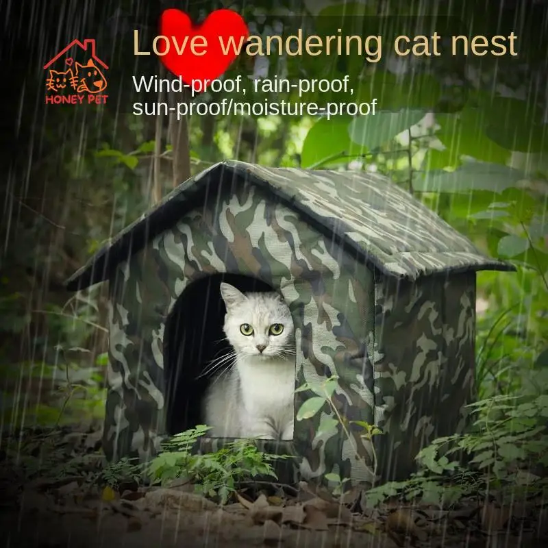 

Stray Cat Nest Outdoor Cat Nest Waterproof Rain Four Seasons Warm Dog Kennel Outdoor Closed Outdoor Cat Shelter House HONEY PET