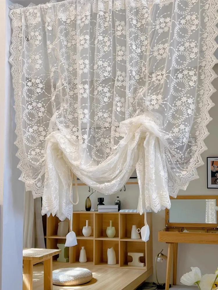 French Embroidery Pull Up Curtains for Living Room Bedroom Kitchen White Lace Floral Balloom Curtains Decorative Roman Curtain 
French Embroidery Pull Up Curtains for Living Room Bedroom Kitchen White Lace Floral Balloom Curtains Decorative Roman Curtain