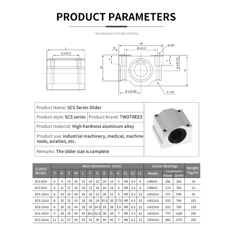 SCS8UU 8mm Aluminum 3D Printer Slide Block 8mm Bore Linear Motion Ball Bearing Slide Bushing for CNC 30mm/1.18in
SCS8UU 8mm Aluminum 3D Printer Slide Block 8mm Bore Linear Motion Ball Bearing Slide Bushing for CNC 30mm/1.18in