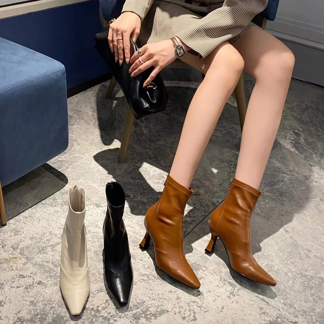 Pointed Toe Women Ankle Boots Beige Black Brown Thin High Heels Stretch Shoes Back Zipper Party Pumps Ladies Autumn Spring Botas
Pointed Toe Women Ankle Boots Beige Black Brown Thin High Heels Stretch Shoes Back Zipper Party Pumps Ladies Autumn Spring Botas
