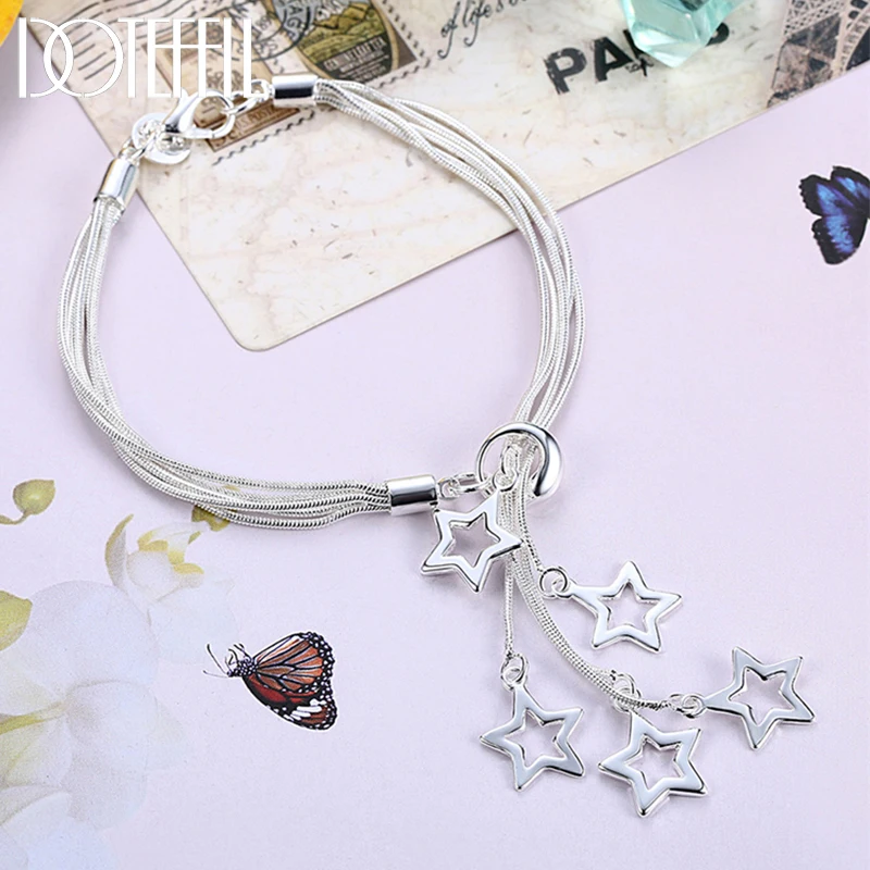 DOTEFFIL 925 Sterling Silver Snake Chain Five Star Bracelet For Woman Charm Wedding Engagement Party Fashion Jewelry
DOTEFFIL 925 Sterling Silver Snake Chain Five Star Bracelet For Woman Charm Wedding Engagement Party Fashion Jewelry