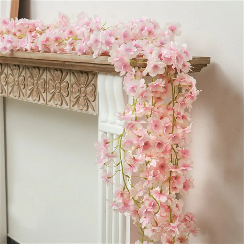 

Искусственный Цветок сакуры 180 см, лоза, свадебная АРКА, домашнее рождественское украшение для камина, вишневый цвет, настенная подвесная гирлянда