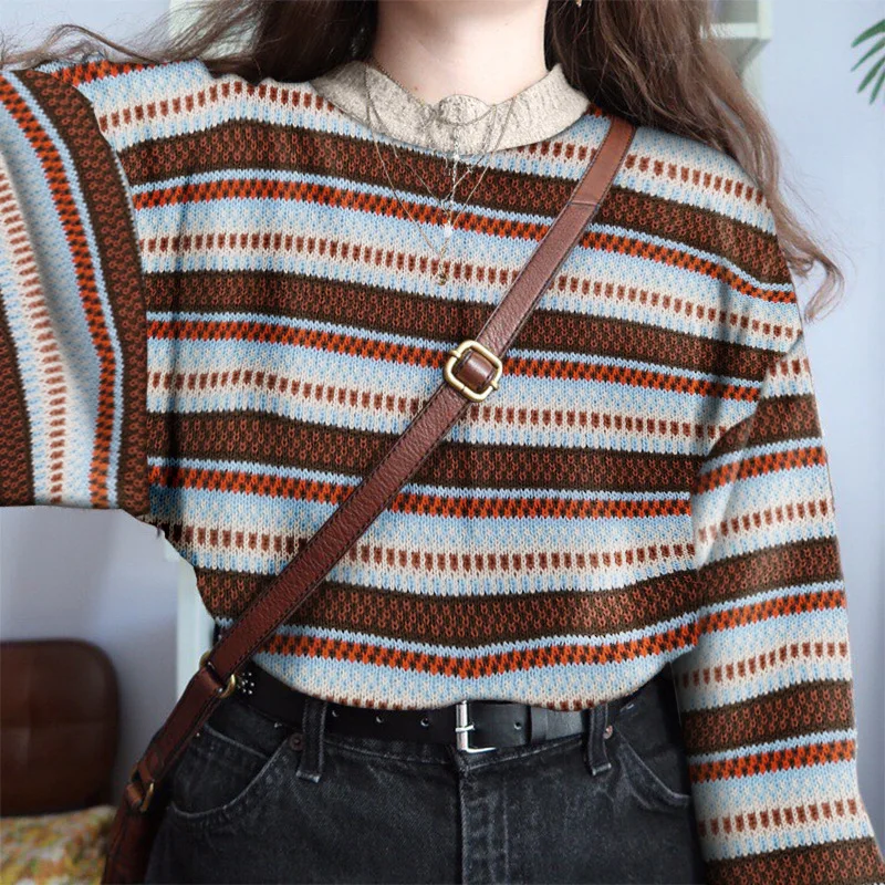 High Street Women Sweater Striped Contrasting Color Oversize Vintage Clothes O Neck Tops loose Long Sleeve Knitted Pullover Coat
High Street Women Sweater Striped Contrasting Color Oversize Vintage Clothes O Neck Tops loose Long Sleeve Knitted Pullover Coat