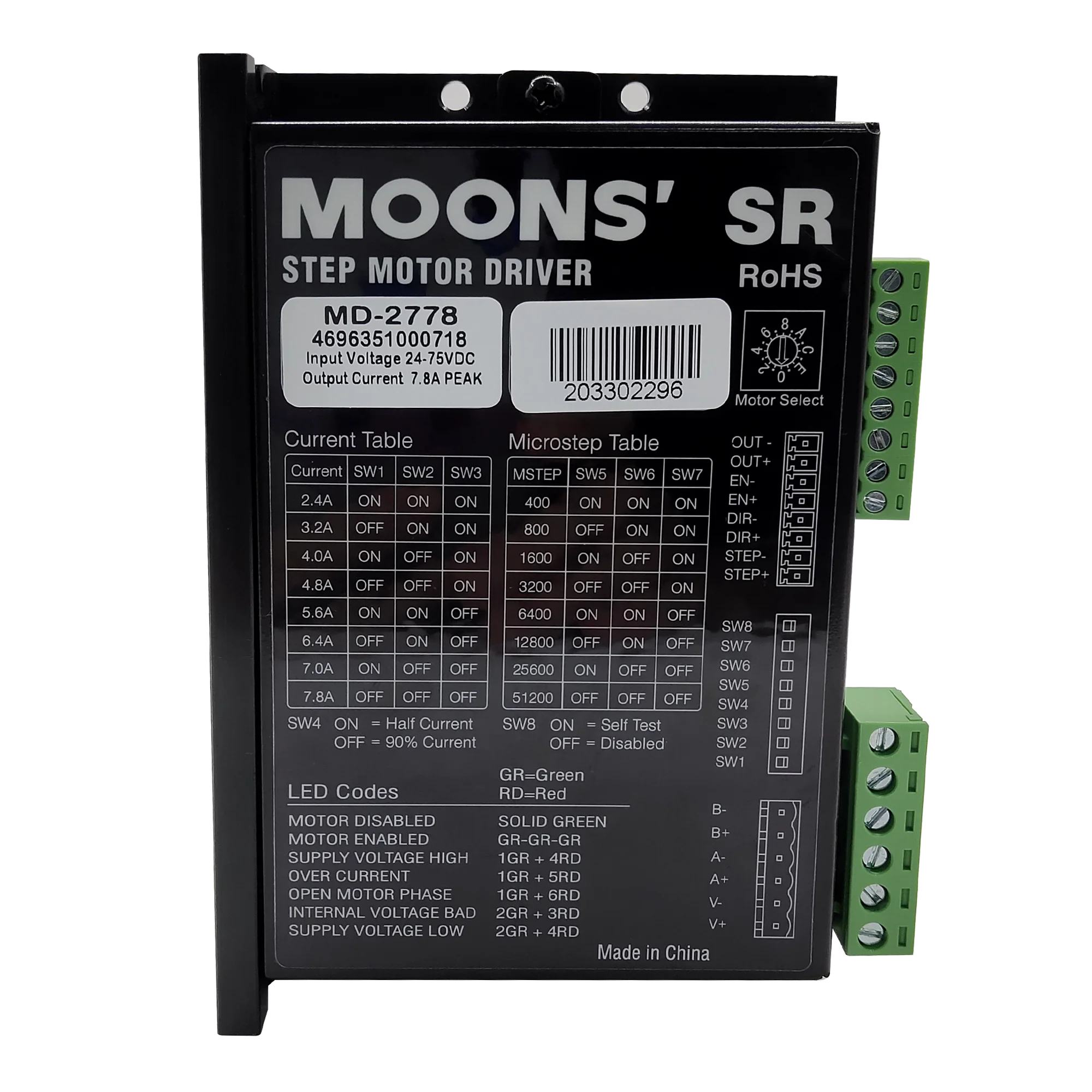 MOONS MD-2778 2 phase 7.8a 75v digit price nema 34 stepper motor driver with open loop for 3d cnc micro bipolar easi usb 3 axi
MOONS MD-2778 2 phase 7.8a 75v digit price nema 34 stepper motor driver with open loop for 3d cnc micro bipolar easi usb 3 axi