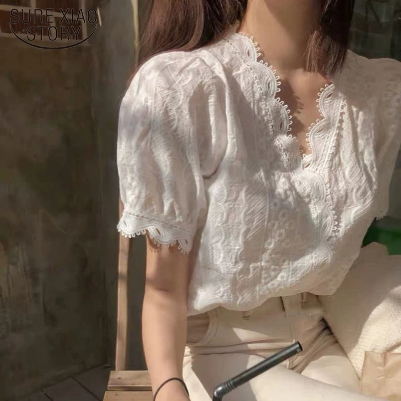 Vintage Lace Sweet Cotton Lady's Top Short Sleeve Summer New Puff Sleeve White V-Collar Chiffon Blouse Slim Pullover Shirt 19250
Vintage Lace Sweet Cotton Lady's Top Short Sleeve Summer New Puff Sleeve White V-Collar Chiffon Blouse Slim Pullover Shirt 19250