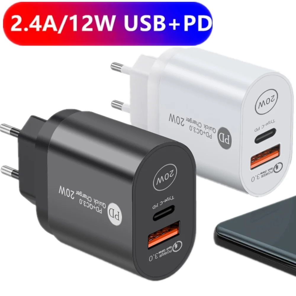 

Quick Charging 12W PD Eu US UK Power Adapter Wall Charger Dual Ports USB-C Adapters For Iphone 12 13 Samsung s20 s22 htc lg