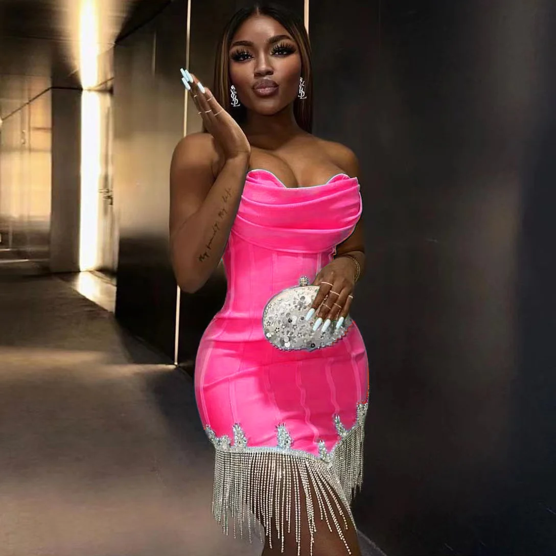 Женское вечернее платье без бретелек, синее ярко-розовое платье с бахромой и стразами, лето 2023
Женское вечернее платье без бретелек, синее ярко-розовое платье с бахромой и стразами, лето 2023