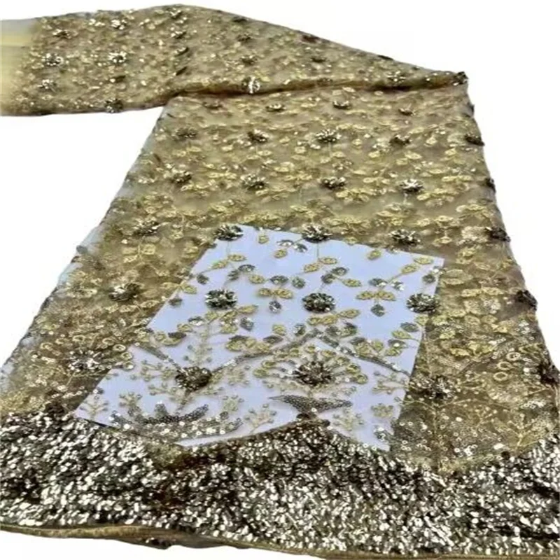 2023 Gold High Quality African Lace Fabric Sequins Mesh Lace France Luxury Sequins 3D Embroidered Tulle Lace Fabric For Sewing
2023 Gold High Quality African Lace Fabric Sequins Mesh Lace France Luxury Sequins 3D Embroidered Tulle Lace Fabric For Sewing