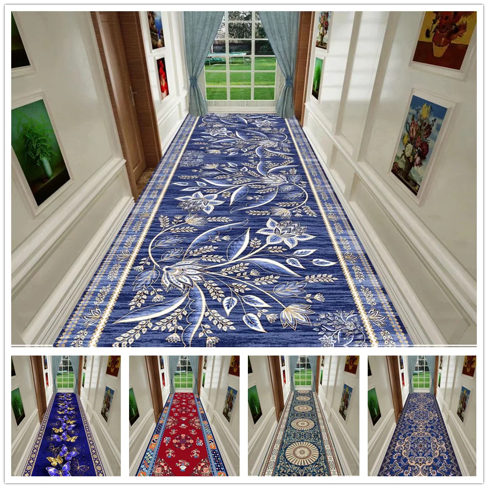 

Modern Floral Living Room Rug Long Hall Corridor Carpet National Style Bedroom Kitchen Area Rug Anti-skid Mat Entrance Doormat