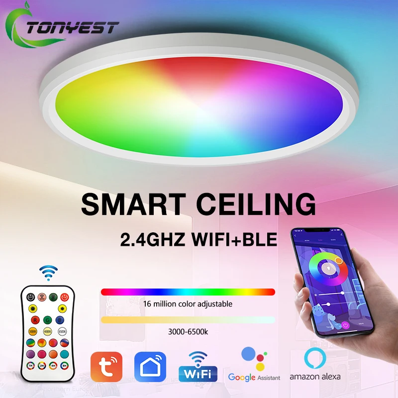 Smart LED Ceiling Light WiFi Remote Control RGB Color Changing Ceiling Lights Support Alexa Google Home Bedroom Livingroom Lamps
Smart LED Ceiling Light WiFi Remote Control RGB Color Changing Ceiling Lights Support Alexa Google Home Bedroom Livingroom Lamps