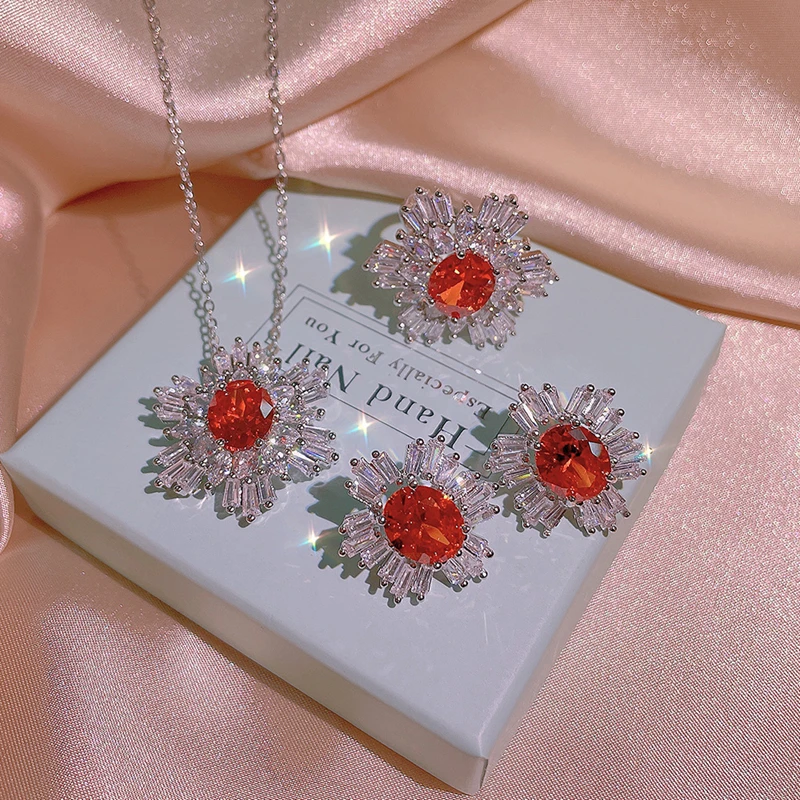 Luxury Silver Color Jewelry Set Shine Ruby Ring Necklace Earring Set For Women Engagement Wedding Jewelry Wholesale
Luxury Silver Color Jewelry Set Shine Ruby Ring Necklace Earring Set For Women Engagement Wedding Jewelry Wholesale