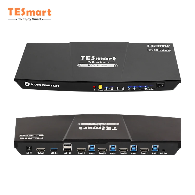 TESmart высококачественный 4x1 USB 3,0 HDMI KVM переключатель EDID HDCP HDR горячий разъем 8K30Hz KVM переключатель
TESmart высококачественный 4x1 USB 3,0 HDMI KVM переключатель EDID HDCP HDR горячий разъем 8K30Hz KVM переключатель