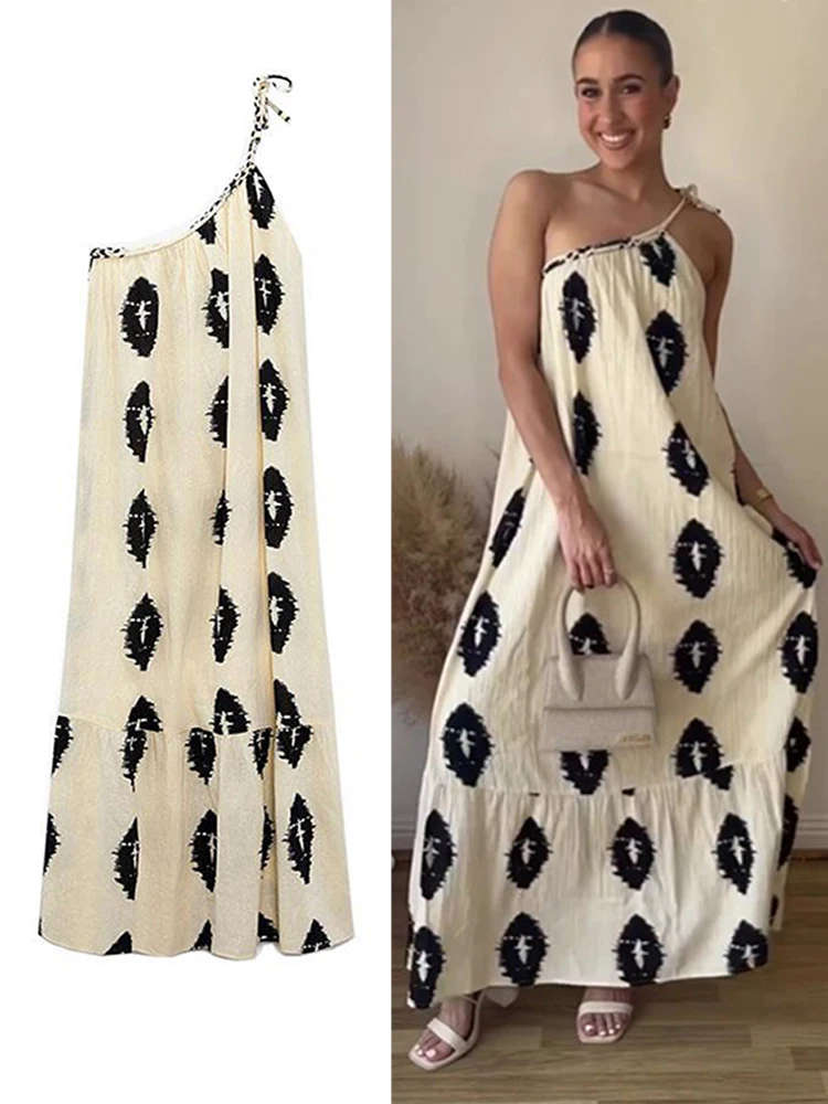Printed Beach Dress Women Loose Bow Lace Up One Shoulder Female Long Straight Dresses 2023 Summer Sleeveless Backless Lady Robe
Printed Beach Dress Women Loose Bow Lace Up One Shoulder Female Long Straight Dresses 2023 Summer Sleeveless Backless Lady Robe