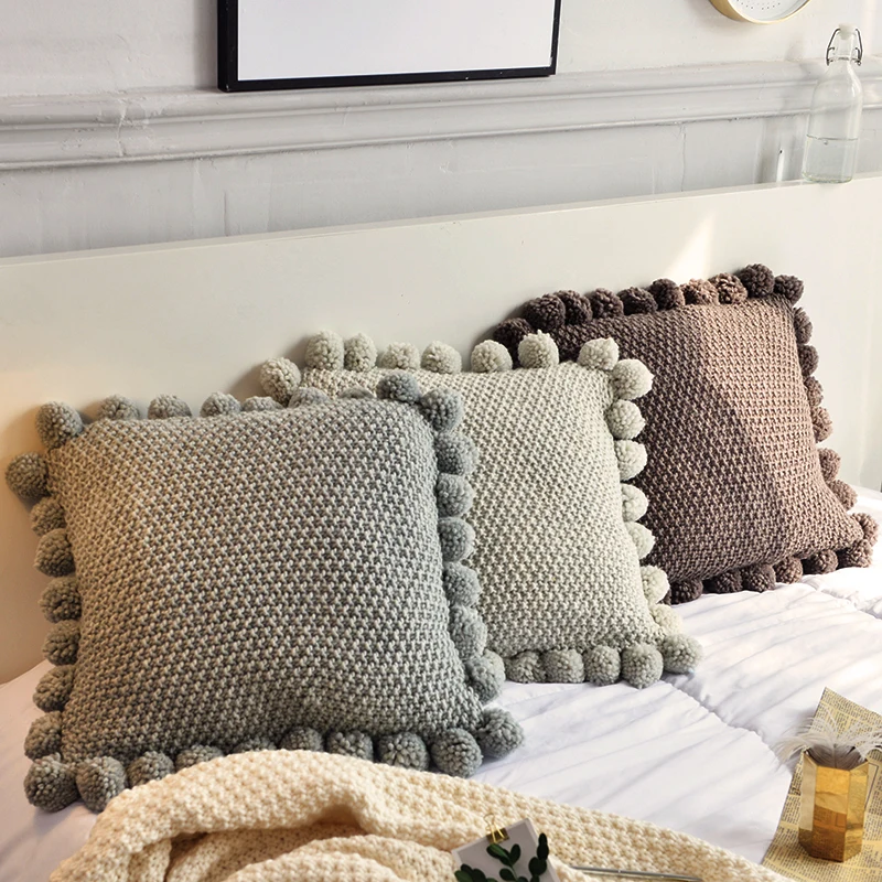Knitted Cushion Cover Solid Gray Coffee Solid Nordic Style Pillow Case with Balls 45*45cm Soft for Sofa Bed Room Home Decorative
Knitted Cushion Cover Solid Gray Coffee Solid Nordic Style Pillow Case with Balls 45*45cm Soft for Sofa Bed Room Home Decorative