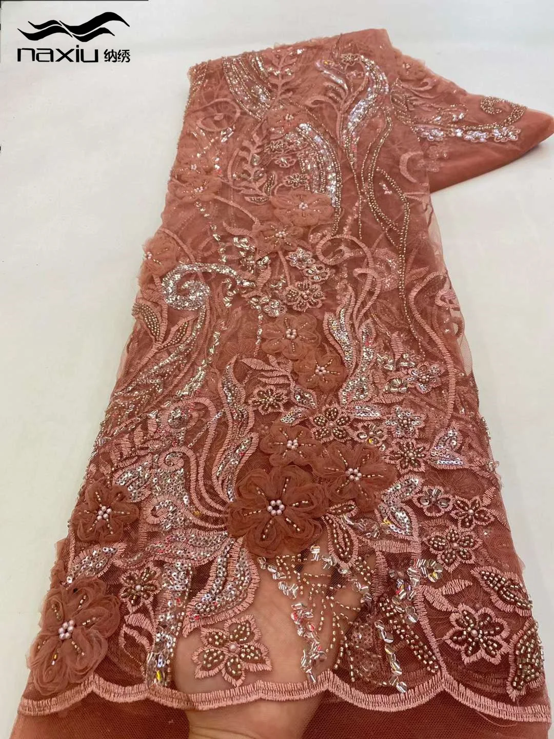 

Madison-High-End Кружевная ткань ручной работы из бисера, вышивка пайетками во Франции, 3D-бусины, нигерийская Свадебная сетка, кружевная ткань для шитья,
