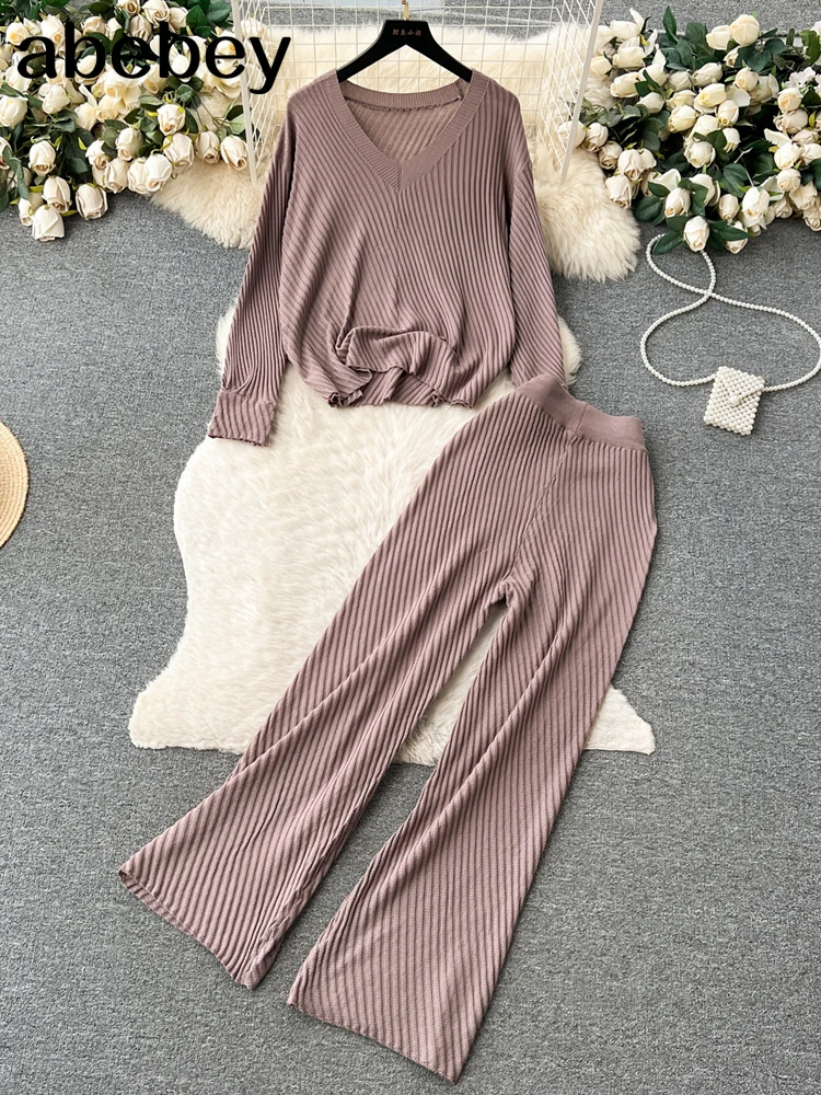 Fashion Casual Knitted Sets Striped Loose Pullovers+Wide Legs Long Pants 2023 Autumn Korean Style Solid Sweater Suits
Fashion Casual Knitted Sets Striped Loose Pullovers+Wide Legs Long Pants 2023 Autumn Korean Style Solid Sweater Suits