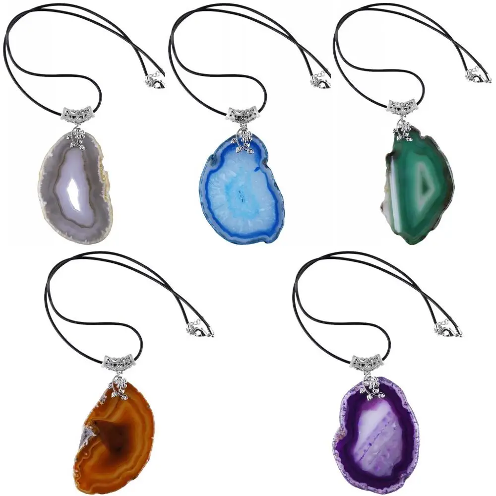 TUMBEELLUWA Natural Irregular Onyx Quartz Slices Pendant Necklace with Leather Cord Healing Reiki Jewelry for Unisex Gift 
TUMBEELLUWA Natural Irregular Onyx Quartz Slices Pendant Necklace with Leather Cord Healing Reiki Jewelry for Unisex Gift