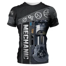 Mechanic Shirt Mens T-shirt Mechanical Tools Print Short Sleeve Summer Jersey Casual Tops Oversized Fashion Breathable Clothing