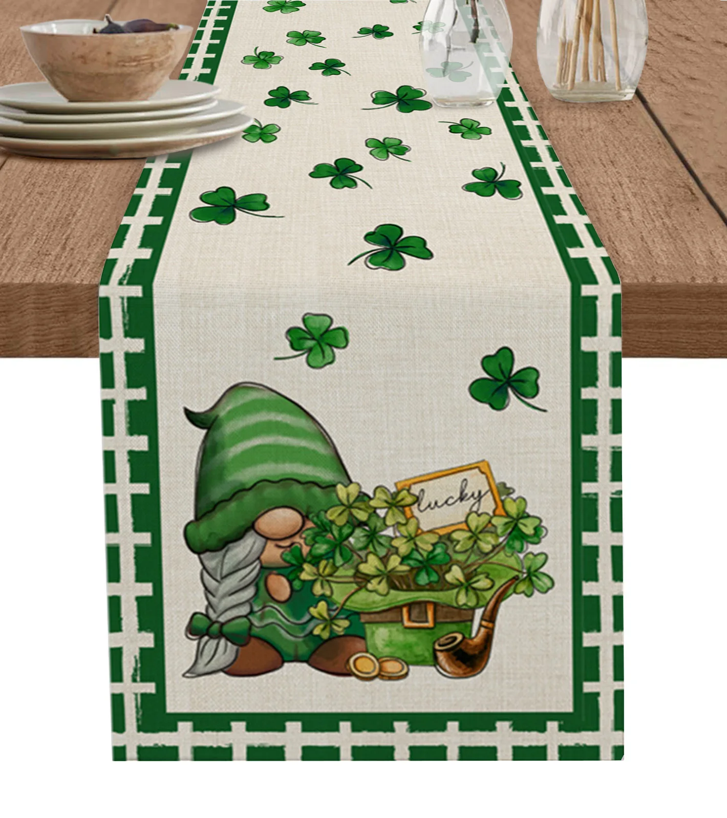 

Clover Lucky Dwarf St. Patrick'S Day Table Runner Wedding Decoration Table Mats Tablecloth for Home Dining Holiday Party Decor