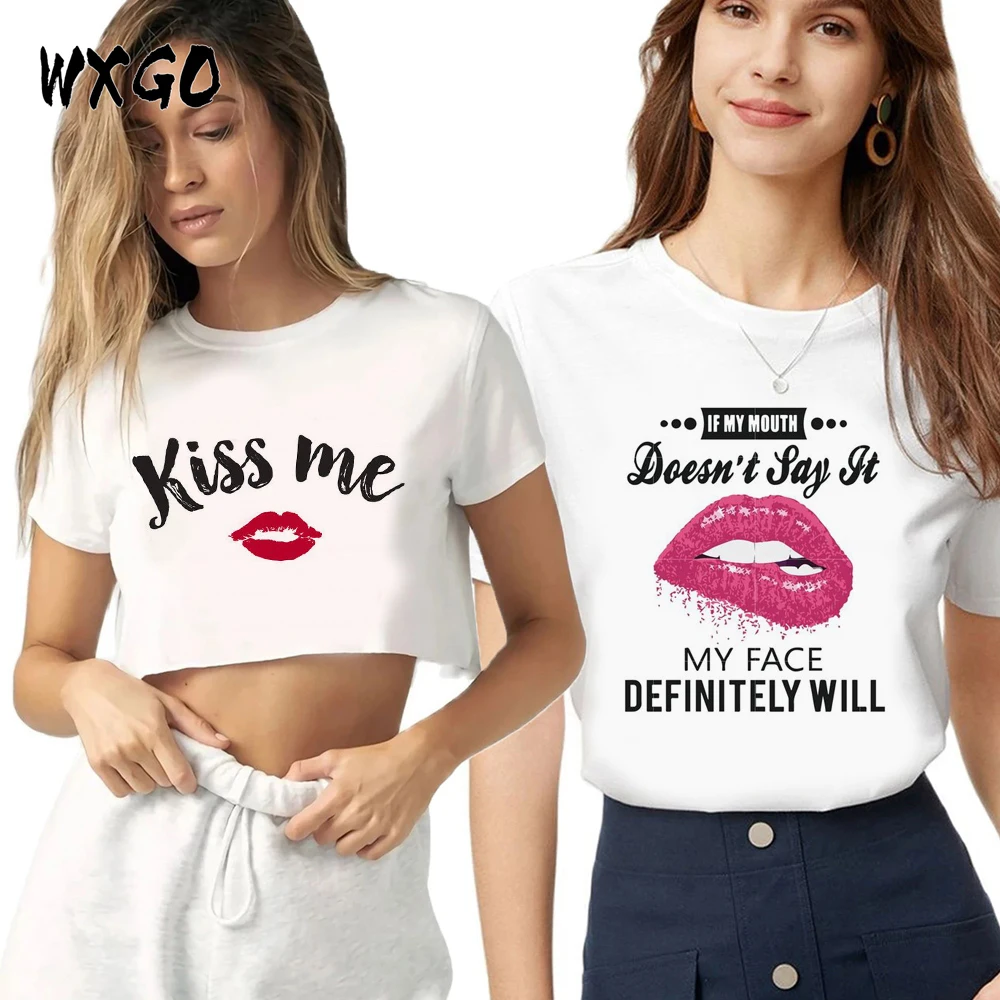 Funny Lips Kiss Me Print T Shirts Women Summer Short Sleeves T-shirt for Lady O-neck Crop Top Tees Female Women Sexy Tops
Funny Lips Kiss Me Print T Shirts Women Summer Short Sleeves T-shirt for Lady O-neck Crop Top Tees Female Women Sexy Tops