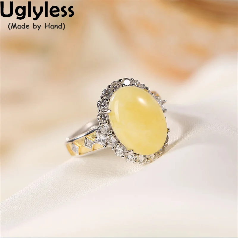 

Uglyless Vintage Ethnic Crystals Rings for Women Blank Amber Beeswax Gemstones Jewelry Real 925 Silver Fashion Rings Gold Bijoux