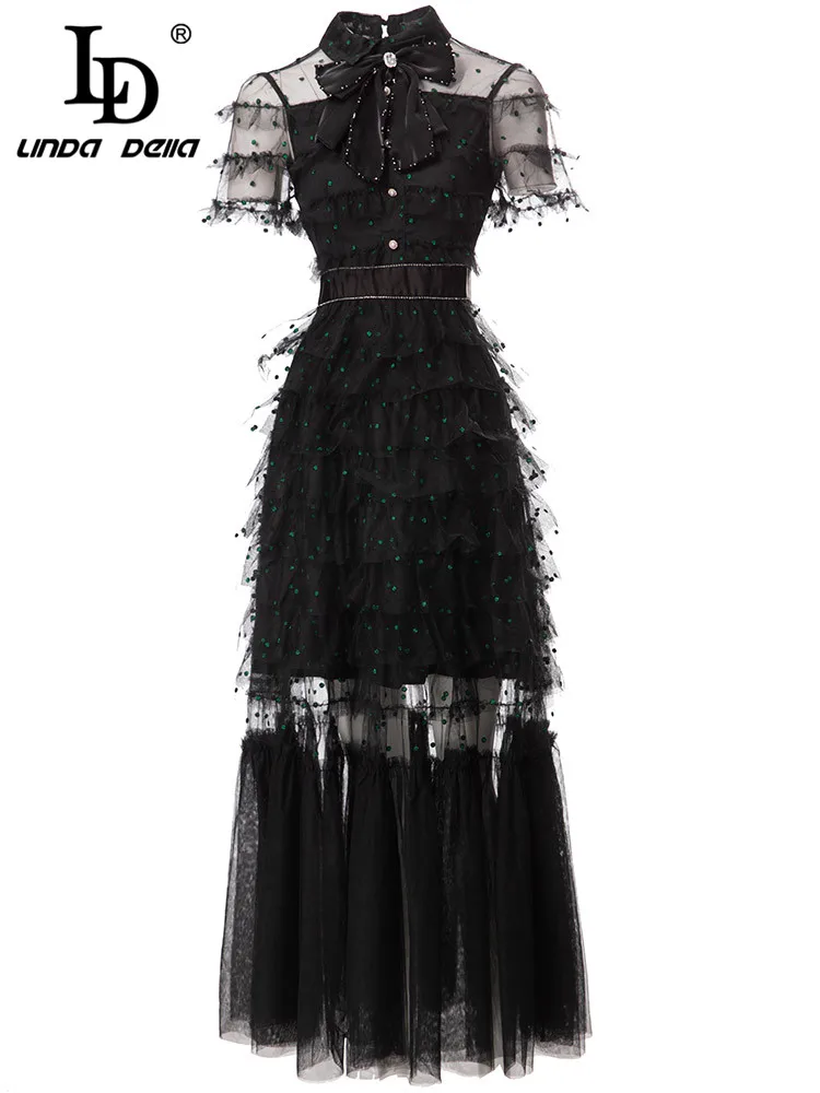 LD LINDA DELLA 2023 подиумное летнее модное женское черное длинное платье с воротником-стойкой и бантом тонкое Сетчатое Каскадное платье в горошек с оборками
LD LINDA DELLA 2023 подиумное летнее модное женское черное длинное платье с воротником-стойкой и бантом тонкое Сетчатое Каскадное платье в горошек с оборками