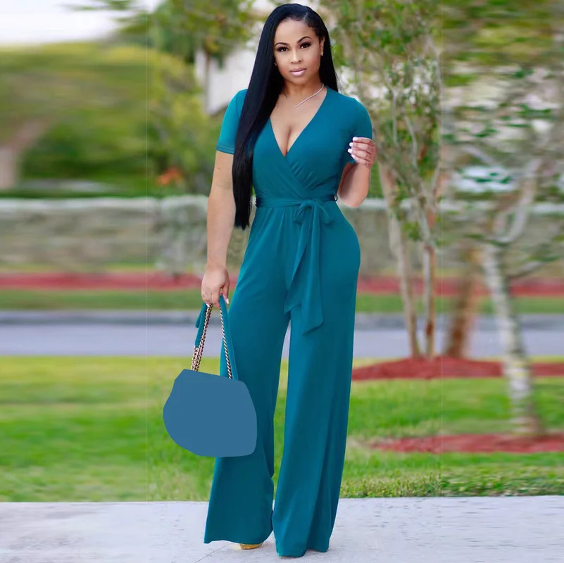 WUHE Short Sleeve V Neck Casual Women Jumpsuit Summer Loose Wide Leg Stretchy One Piece Overalls Elegant Office Lady Jumpsuits
WUHE Short Sleeve V Neck Casual Women Jumpsuit Summer Loose Wide Leg Stretchy One Piece Overalls Elegant Office Lady Jumpsuits