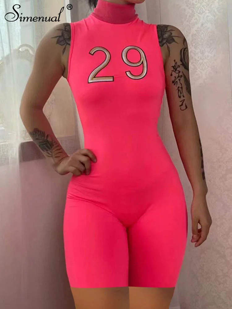 Simenual Simple Numeral Embroidery Mock Neck Bodysuit Women Sleeveless Athleisure Outwear Playsuit Summer Hipster Jumpsuit Hot
Simenual Simple Numeral Embroidery Mock Neck Bodysuit Women Sleeveless Athleisure Outwear Playsuit Summer Hipster Jumpsuit Hot