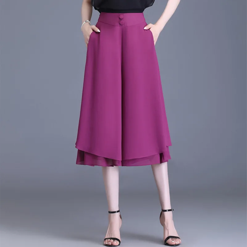 Casual Calf-Length Skirt Trousers Women's Loose Summer Cropped Chiffon Wide Leg Pants Fashion High Waist Capris Pants For Womens
Casual Calf-Length Skirt Trousers Women's Loose Summer Cropped Chiffon Wide Leg Pants Fashion High Waist Capris Pants For Womens