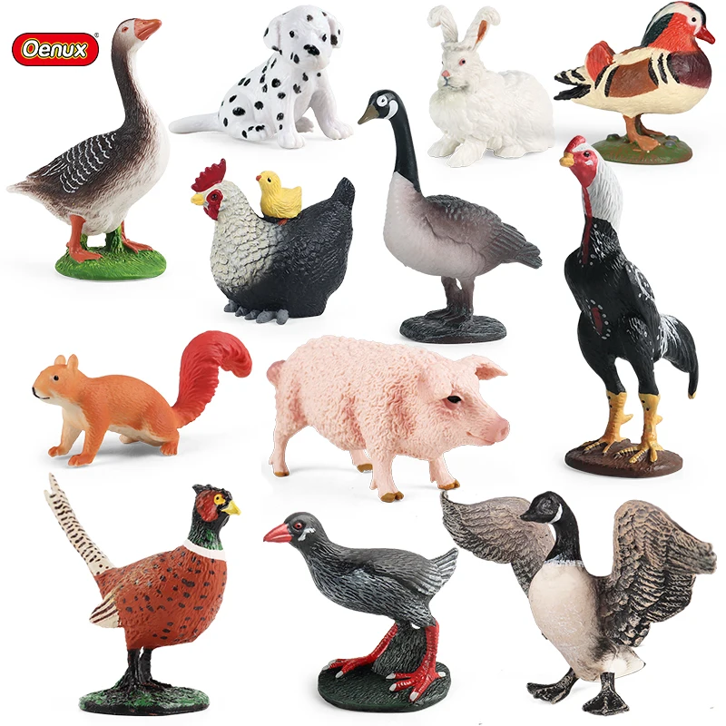 

Oenux Farm Model Simulation Goose Duck Pig Hen Rabbit Dog Action Figures Poultry Animals Figurine PVC Miniature Lovely Kids Toy