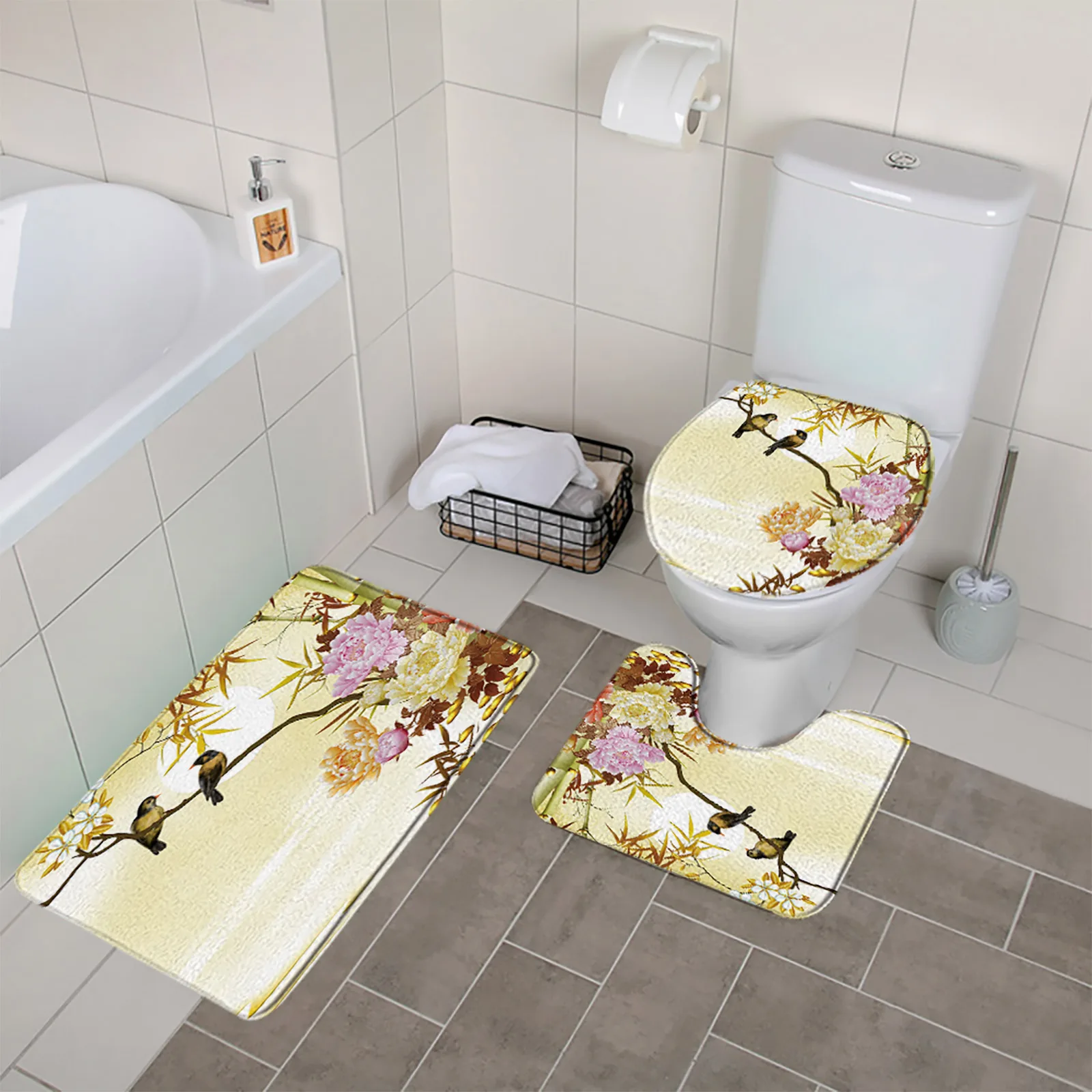 Flower Bird Bath Mat Plant Leaves Sakura Koi Anti Slip Bathroom Rugs and Mat Carpets Toilet Lid Cover Bathroom Accessories Sets 
Flower Bird Bath Mat Plant Leaves Sakura Koi Anti Slip Bathroom Rugs and Mat Carpets Toilet Lid Cover Bathroom Accessories Sets