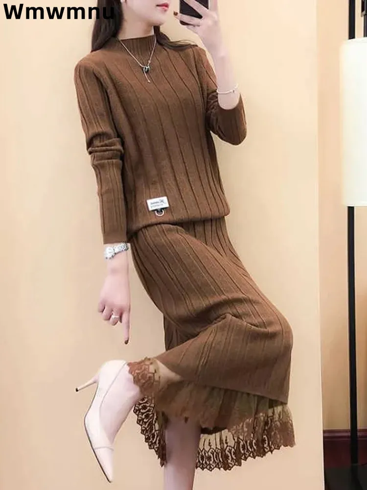Elegant Ladies Knitted Skirt 2 Piece Set Casual Long Sleeve Knitwear Top Conjutons Knee-length Straight Faldas Ensemble New 2023
Elegant Ladies Knitted Skirt 2 Piece Set Casual Long Sleeve Knitwear Top Conjutons Knee-length Straight Faldas Ensemble New 2023