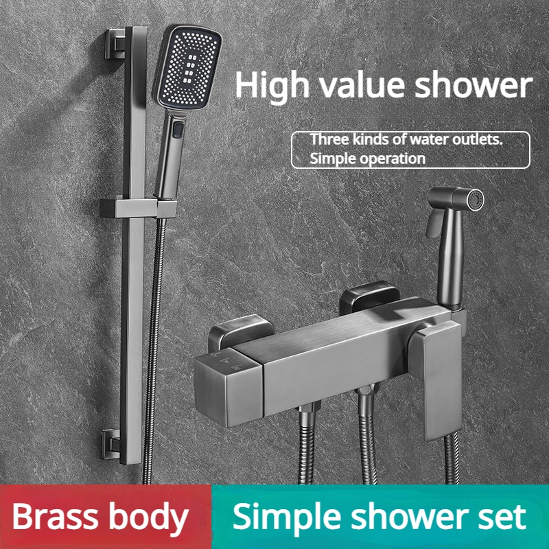 All-copper gun gray simple shower set household bathroom rain shower head bathtub faucet split lift shower
All-copper gun gray simple shower set household bathroom rain shower head bathtub faucet split lift shower