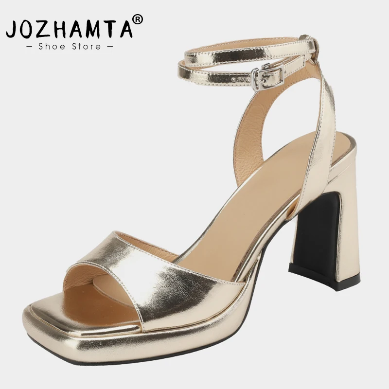 Сандалии JOZHAMTA женские на высоком каблуке, босоножки золотого цвета, модная обувь с ремешком на щиколотке, на платформе, с открытым носком, Размеры 33-40, лето 2023 
Сандалии JOZHAMTA женские на высоком каблуке, босоножки золотого цвета, модная обувь с ремешком на щиколотке, на платформе, с открытым носком, Размеры 33-40, лето 2023