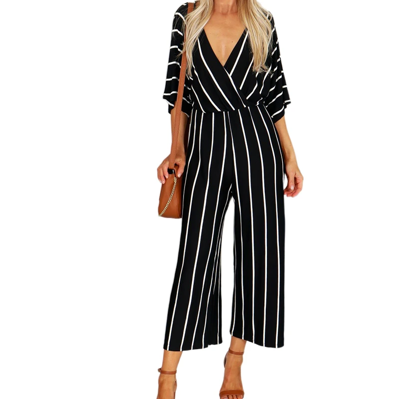 Women Sexy Deep V Neck Striped Loose Long Jumpsuit Summer Elegant Overall Office Lady Wide Leg Romper Pantalon Bombacho Mujer
Women Sexy Deep V Neck Striped Loose Long Jumpsuit Summer Elegant Overall Office Lady Wide Leg Romper Pantalon Bombacho Mujer
