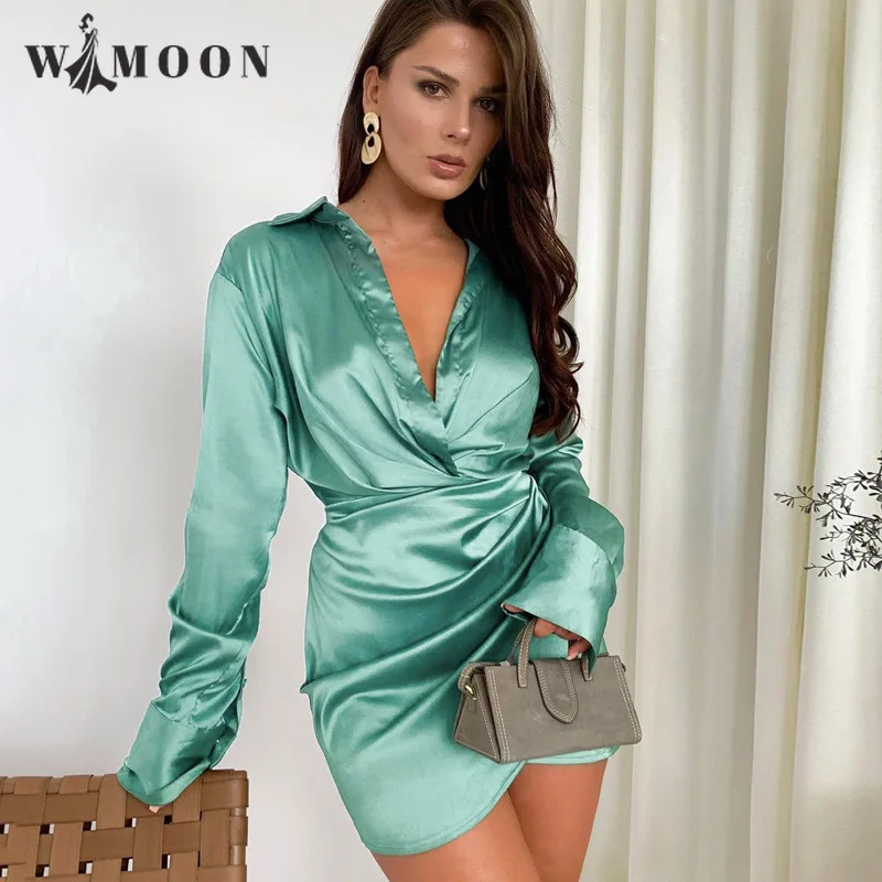 Long Sleeve Ruched Satin Elegant Shirts Dress Women 2021 Autumn Winter Sexy V Neck Bandage Mini Casual Wrap Party Club Dress
Long Sleeve Ruched Satin Elegant Shirts Dress Women 2021 Autumn Winter Sexy V Neck Bandage Mini Casual Wrap Party Club Dress