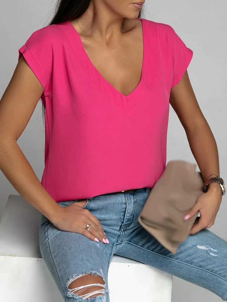Fashion Simple Loose Office Blouse Sexy Deep V-neck Backless Hollow Solid Pullover Tops Summer Women Casual Short Sleeve Shirts
Fashion Simple Loose Office Blouse Sexy Deep V-neck Backless Hollow Solid Pullover Tops Summer Women Casual Short Sleeve Shirts