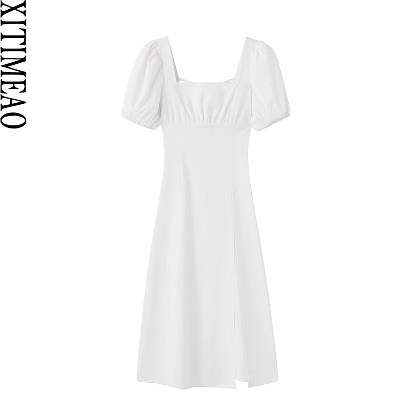 Xitimeao Women Fashion With Tied Front Slit Linen Midi Dress Vintage Short Puff Sleeves Backless Female Dresses Vestidos Mujer
Xitimeao Women Fashion With Tied Front Slit Linen Midi Dress Vintage Short Puff Sleeves Backless Female Dresses Vestidos Mujer