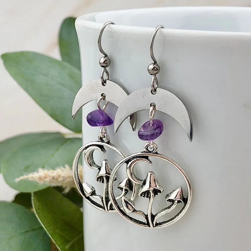 Gem Mushroom Moon Earrings, Crescent Moon Earrings, Wiccan Mushroom Jewelry, Bohemian Style Goddess Jewelry Gifts
Gem Mushroom Moon Earrings, Crescent Moon Earrings, Wiccan Mushroom Jewelry, Bohemian Style Goddess Jewelry Gifts