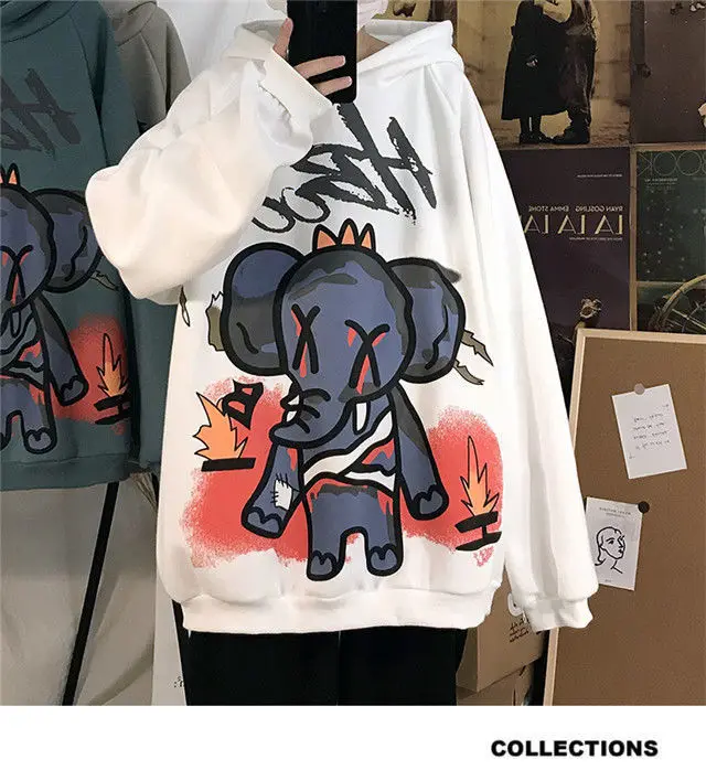 Autumn and winter fleece sweater men's hooded tide brand Hong Kong style loose coat cartoon graffiti casual pullover top tide 
Autumn and winter fleece sweater men's hooded tide brand Hong Kong style loose coat cartoon graffiti casual pullover top tide