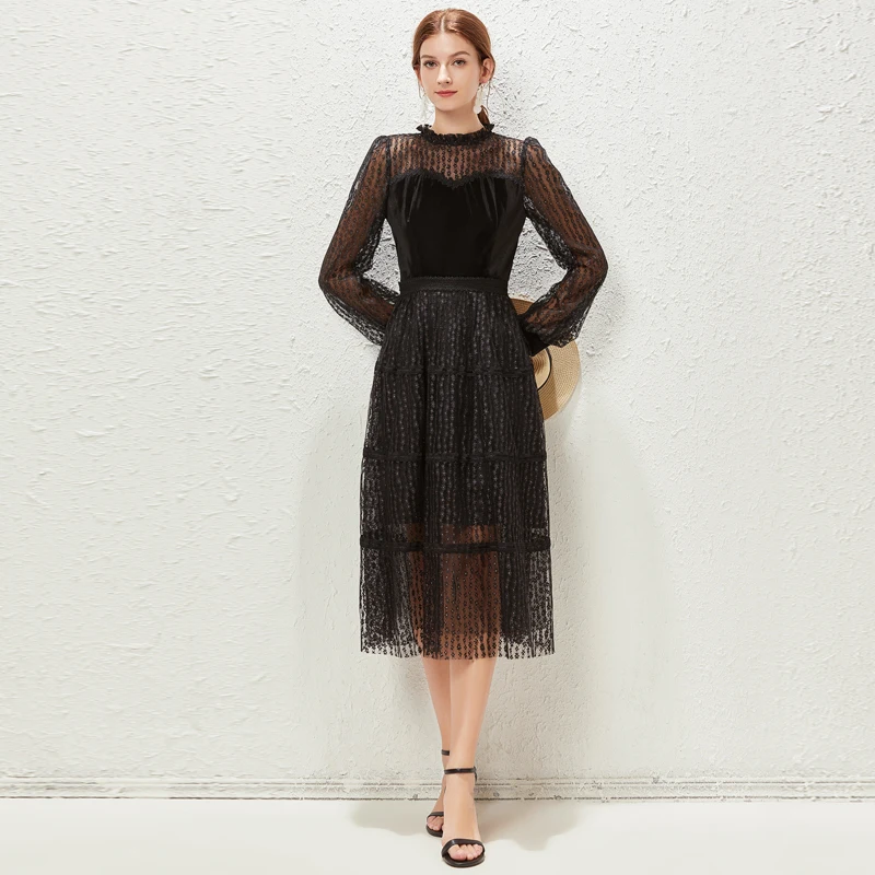 SuperAen 2022 New Summer Velvet Splicing Embroidery Lace Mesh Stand A Line Mid Calf Bottomed Dress for Women
SuperAen 2022 New Summer Velvet Splicing Embroidery Lace Mesh Stand A Line Mid Calf Bottomed Dress for Women