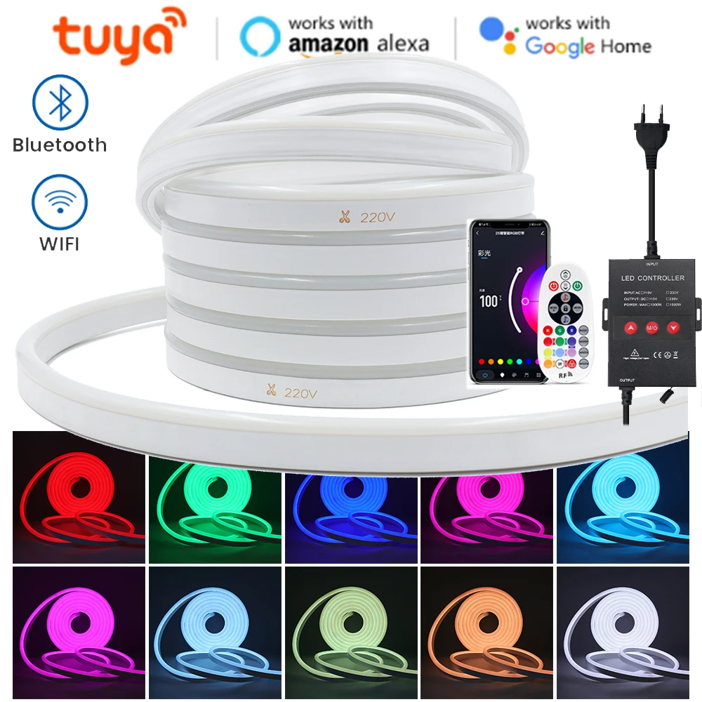 110V 220V Tuya WIFI Alexa Bluetooth RGB Neon Light Waterproof Outdoor Garden Colorful Flexible Ribbion Rope LED Strip 1M -100M
110V 220V Tuya WIFI Alexa Bluetooth RGB Neon Light Waterproof Outdoor Garden Colorful Flexible Ribbion Rope LED Strip 1M -100M