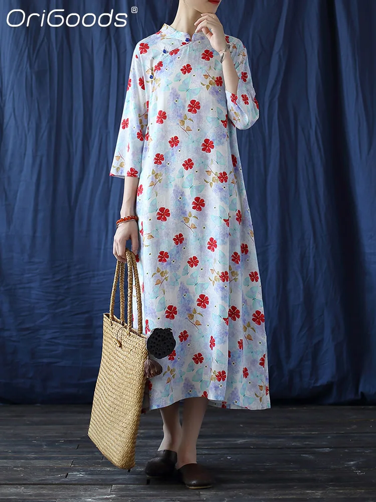 OriGoods Flower Print Women Dress Chinese style Floral 2022 New Summer Dress Cotton Linen Vintage Qipao Dress For Women A075
OriGoods Flower Print Women Dress Chinese style Floral 2022 New Summer Dress Cotton Linen Vintage Qipao Dress For Women A075