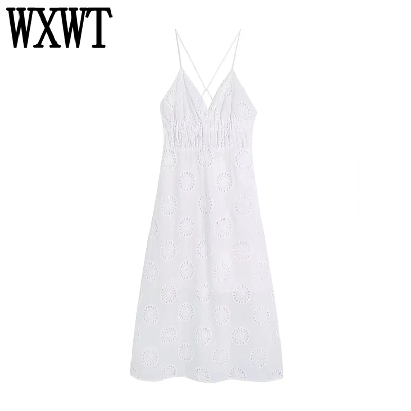 WXWT Women White Hollow Out Embroidery Sexy Backless Dress V Neck Female Strap Summer Sleeveless Midi Dress Vestidos XX8564
WXWT Women White Hollow Out Embroidery Sexy Backless Dress V Neck Female Strap Summer Sleeveless Midi Dress Vestidos XX8564