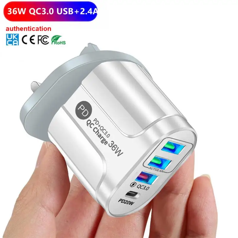 3USB With PD Charging Head Phone Adapter 36W PD+QC3.0 2.4A European, American And British Fast Charging Mobile Phone Charger
3USB With PD Charging Head Phone Adapter 36W PD+QC3.0 2.4A European, American And British Fast Charging Mobile Phone Charger